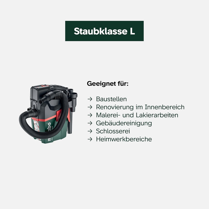 Metabo AS 18 L PC Compact Akku-Sauger 18V - Karton- mit manueller Filterreinigung - 602028850