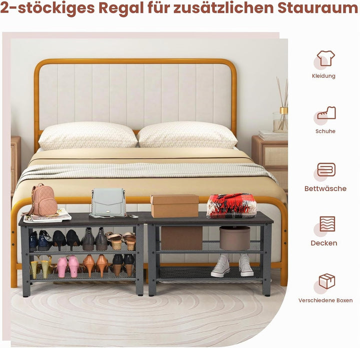 Giantex Schuhbank, Schuhregal mit 2 Gitterablagen, Sitzbank mit Stauraum, Schuschrank Industriedesig