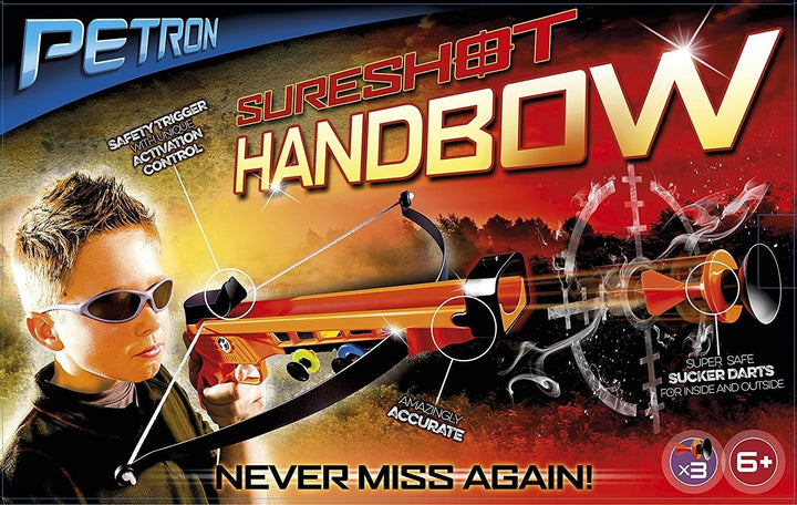 Petron SURESHOT Handbow Kinder Hand Armbrust mit 3 Pfeilen, orange/schwarz (1 Stück), Sureshot