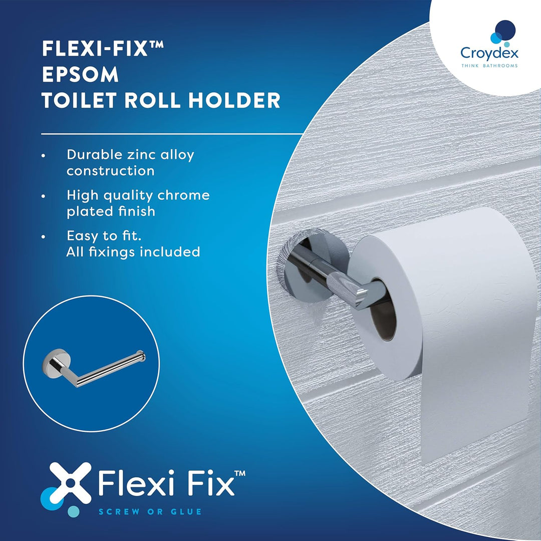 Croydex Flexi-Fix Epsom Toilettenpapierhalter, Chrom, Zink, 54 x 162 x 78mm Chrome Toilettenpapierha