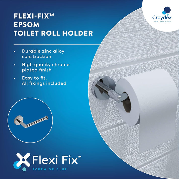Croydex Flexi-Fix Epsom Toilettenpapierhalter, Chrom, Zink, 54 x 162 x 78mm Chrome Toilettenpapierha