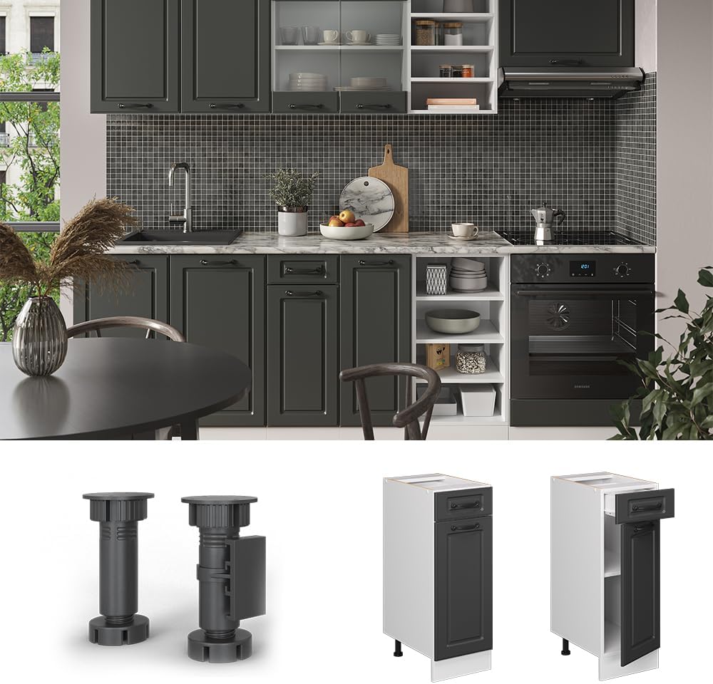 Vicco Küchenschrank mit Schublade R-Line, Anthrazit Landhaus/Weiss, AP Marmor Anthrazit Landhaus Sch