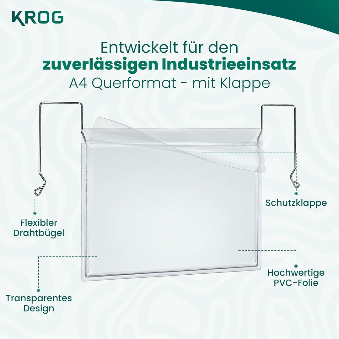 Krog Drahtbügeltasche A4 quer mit Klappe, 50 Stück Klar