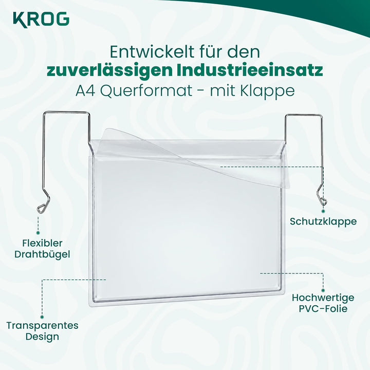 Krog Drahtbügeltasche A4 quer mit Klappe, 50 Stück Klar