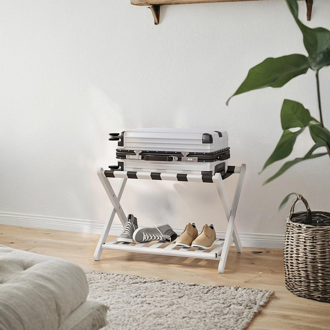 Semiocthome Kofferständer, Faltbarer Gepäckträger aus Bambus mit Ablage für Gästezimmer, Schlafzimme