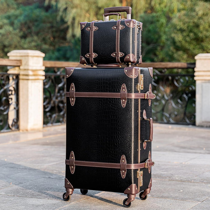 Urecity Koffer Vintage mit 4 Rollen Trolley Koffer Reisekoffer Leicht Retro Hartschalen Koffer 2-Tei