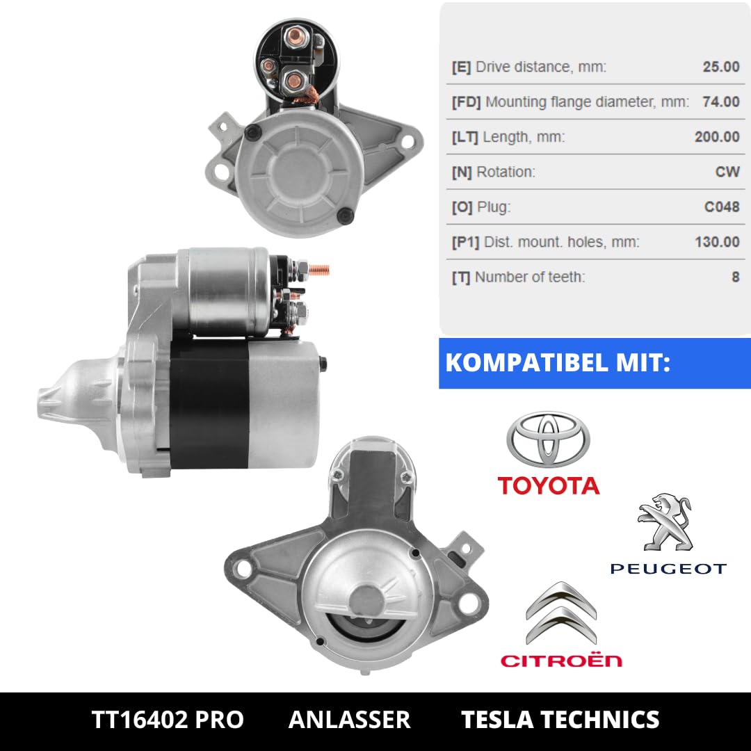 TT16402 PRO. ANLASSER 12V, Anlasser für Auto 1.10 KW, kompatibel mit PEUGEOT, TOYOTA, Anlasser Preis