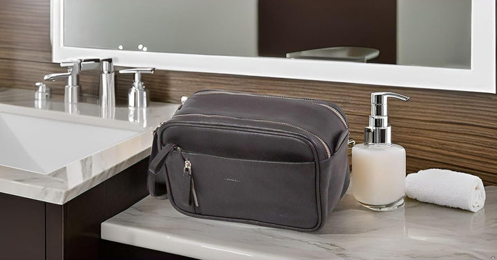 Alassio 47036 - Kulturtasche Salina, Kulturbeutel aus Echtleder, Reisetasche für Herren und Damen mi