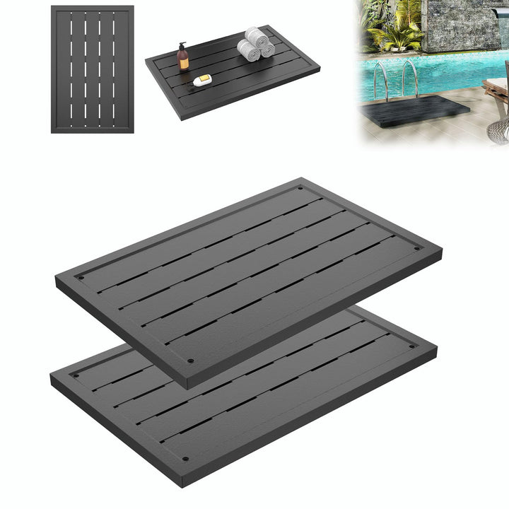AufuN Bodenelement WPC Anti Rutsch für Gartendusche, Solardusche, Poolleiter oder Pool, Anthrazit Bo