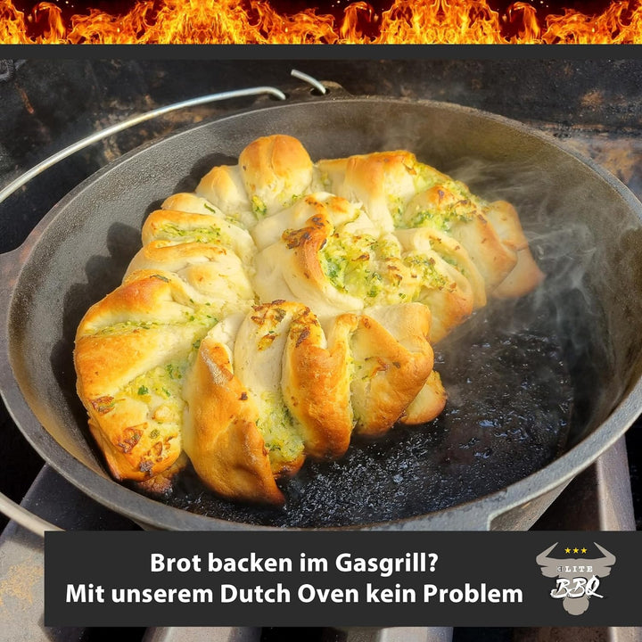 ELITE BBQ Suppenkessel dutch-oven set mit Füssen 6.0 qt, unser Eintopfofen für Kesselgulasch mit dut