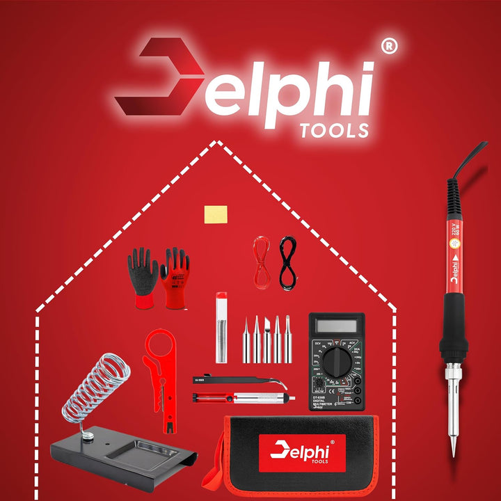 DELPHI Lötkolben Set 60W Lötstation 23 in 1 Lötset Mit Temperatur Einstellbar 200-450°C, 6x Lötspitz