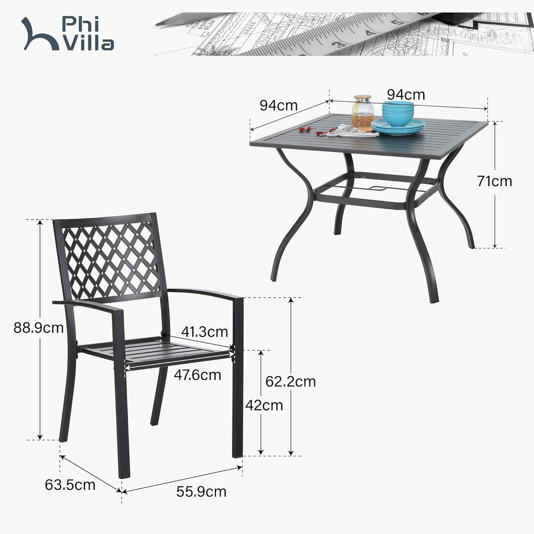 PHIVILLA Gartenmöbel Set 4 Stühle mit Tisch Wetterfest Terassenmöbel Gartentisch mit Stühlen Garten