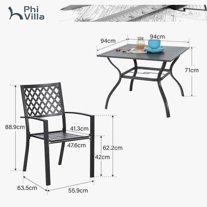 PHIVILLA Gartenmöbel Set 4 Stühle mit Tisch Wetterfest Terassenmöbel Gartentisch mit Stühlen Garten