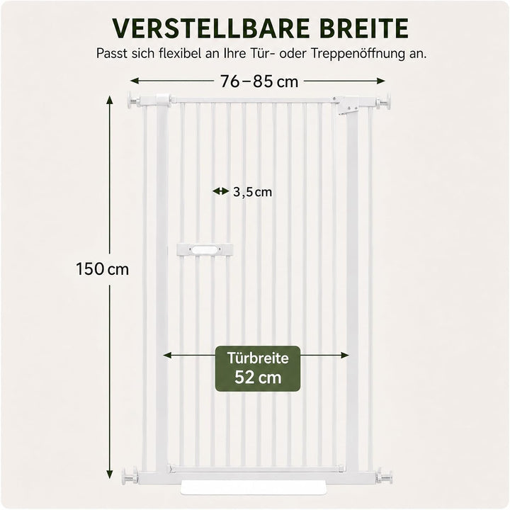 150cm Hohes Haustier Schutzgitter Regulierbare Türhalterung (Weiss), Weiss