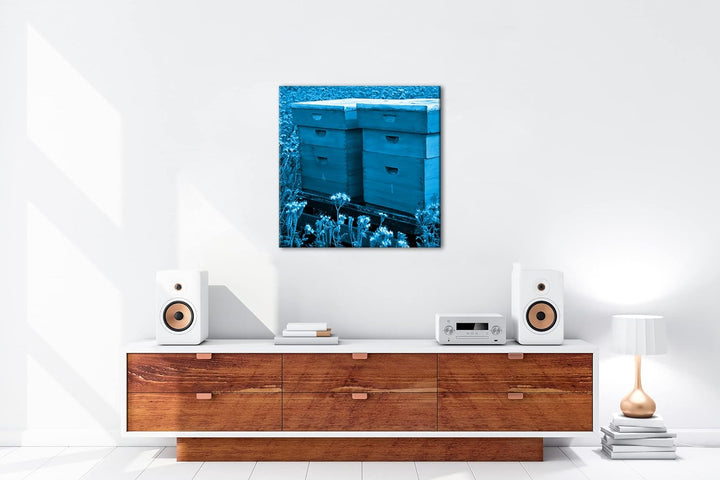 deyoli Bienenstock auf der Blumenwiese Format: 40x40 Effekt: Monocrome Blau als Leinwand, Motiv fert