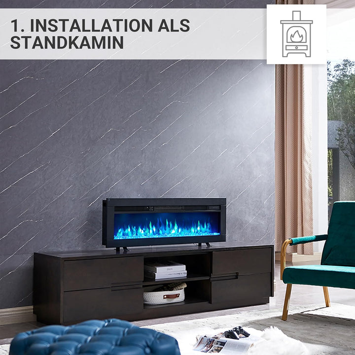 BALDERIA Elektrokamin Agnes 40" | 3in1 Elektrischer Stand-, Wand- oder Einbaukamin mit 3D-Flammeneff
