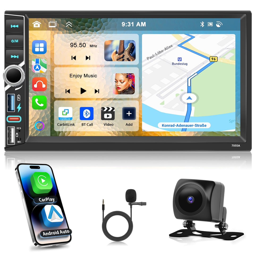 4GB+64GB Carplay Autoradio mit Type-C, 2 Din Android Auto Car Radio mit GPS Navigation, WiFi， Blueto