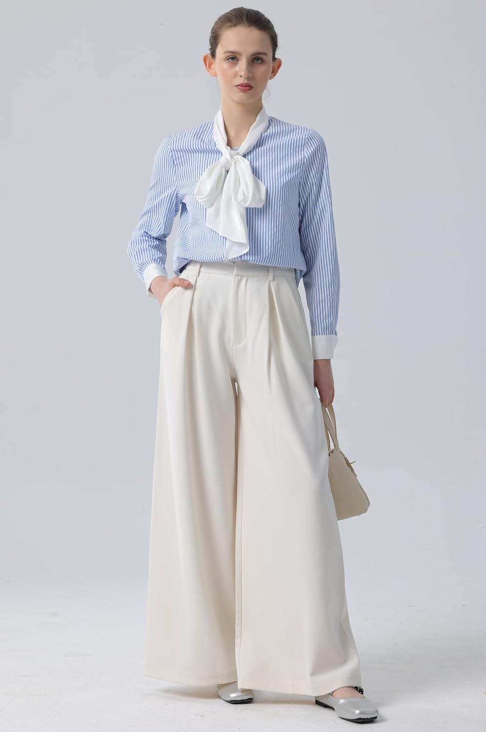 Tronjori Damen Hose Weites Bein Frauen Lange Hose mit Taschen Einfarbig Lose elastische Hohe Taille