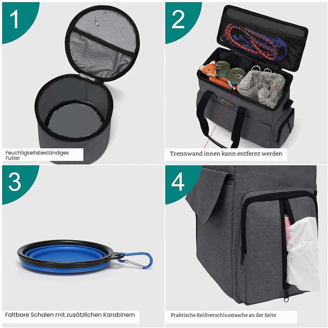 Von Fluggesellschaften zugelassene Haustier-Reisetasche, Wochenend-Hundereiseset für Hund und Katze,