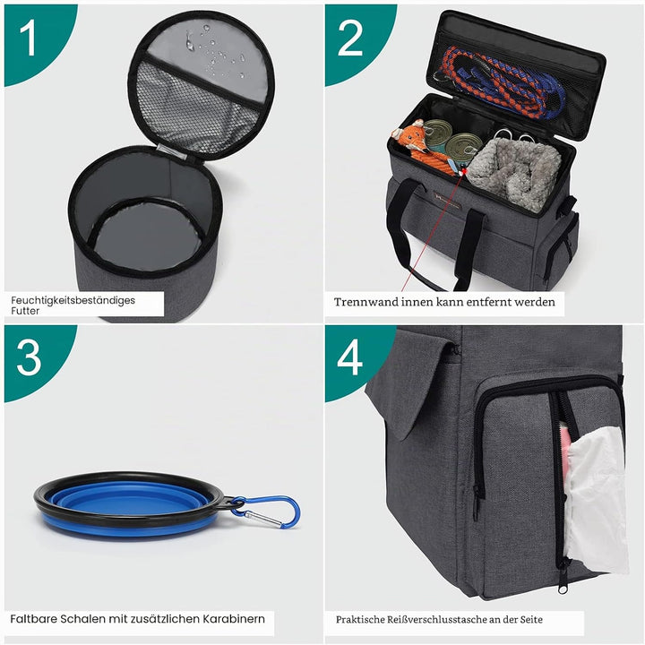 Von Fluggesellschaften zugelassene Haustier-Reisetasche, Wochenend-Hundereiseset für Hund und Katze,