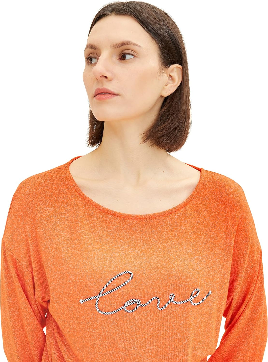 TOM TAILOR Damen T-Shirt mit Stickerei S 31140 - Fever Red Melange, S 31140 - Fever Red Melange