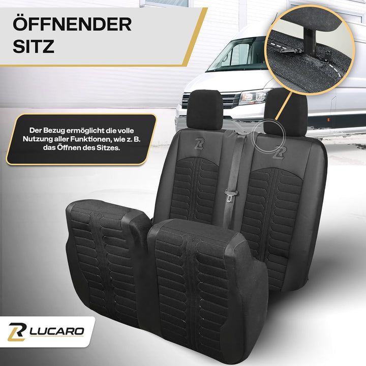LUCARO Sitzbezüge Auto für Mercedes Sprinter 3 ab 2018 - Sitzbezügesets 1+2 - Auto Sitzbezüge Schwar