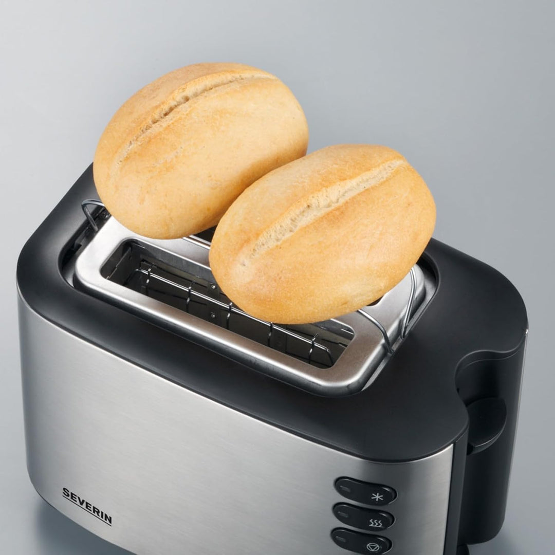 SEVERIN Automatik-Toaster, Inkl. Brötchen-Röstaufsatz, 2 Röstkammern, 850 W, AT 2514, Edelstahl/Schw