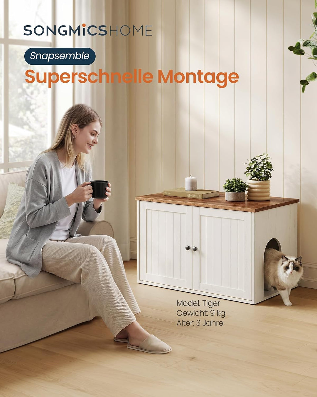 SONGMICS HOME Katzenklo-Schrank, superschnelle werkzeuglose Montage, Toolless-Technologie, Katzentoi