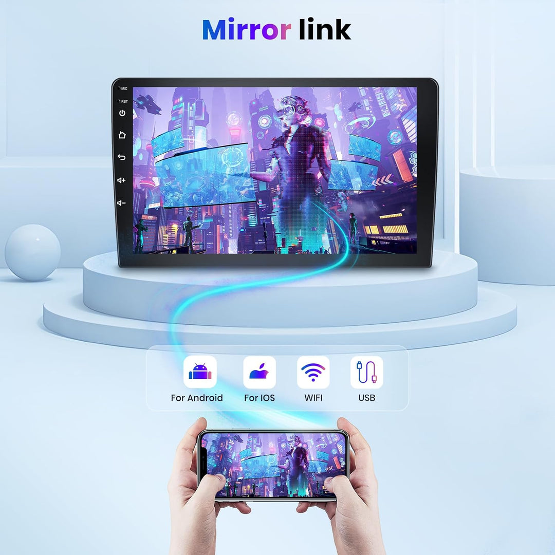 Hodozzy Doppel Din 1080P 10 Zoll Android Autoradio mit MirrorLink für Android/IOS,Autoradio 2 DIN MI