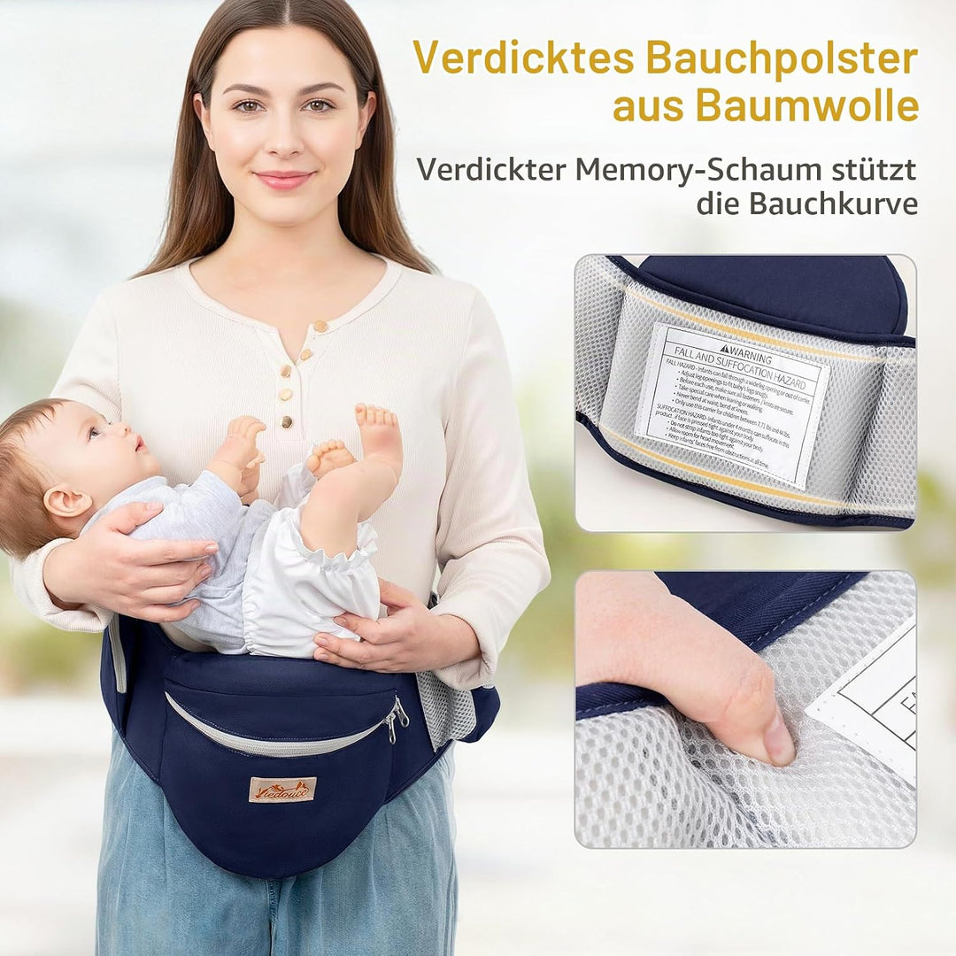 Viedouce Baby Hüftsitz Ergonomische mit Sicherheitsgurt Schutz,Reine Baumwolle Leicht und atmungsakt