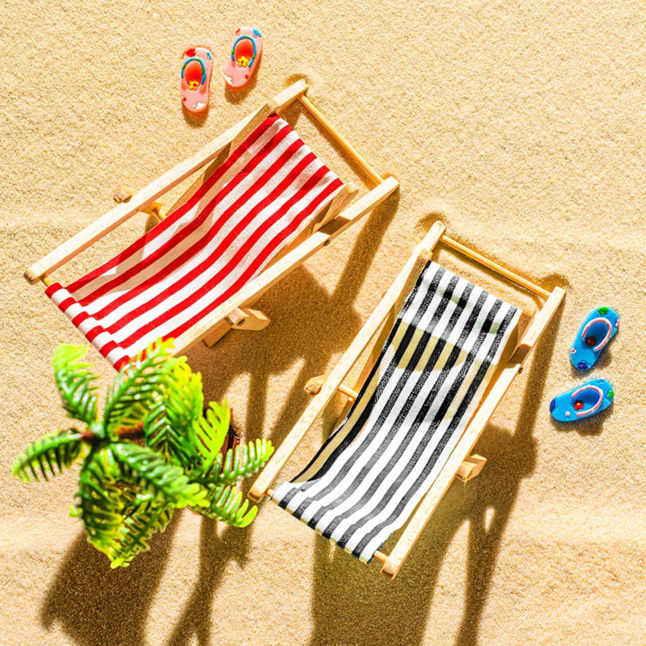 Generisch Strand-Mikrolandschaft Miniatur-Set Mit Mini LiegestüHlen Palmen Sonnenschirmen Und Rundem
