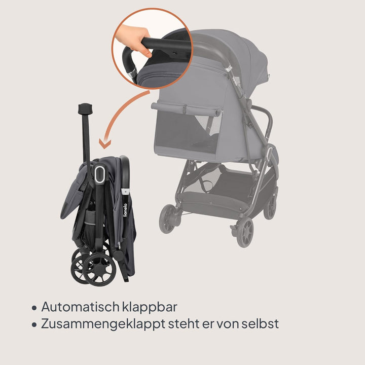 Lionelo Buggy Bess bis 22 kg von 6 Monaten bis 4 Jahren 360°-PU-Schwenkräder, Einhand-Klappfunktion,