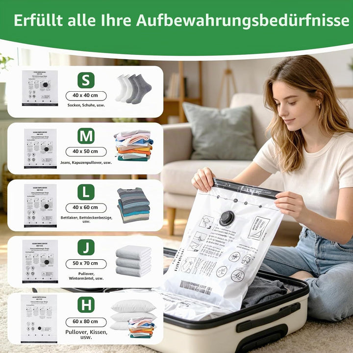 Vakuumbeutel für Kleidung mit Vakuumpumpe, 10 Stück (2*40x40cm, 2*40x50cm,2*40x60cm,2*50x70cm, 2*60x