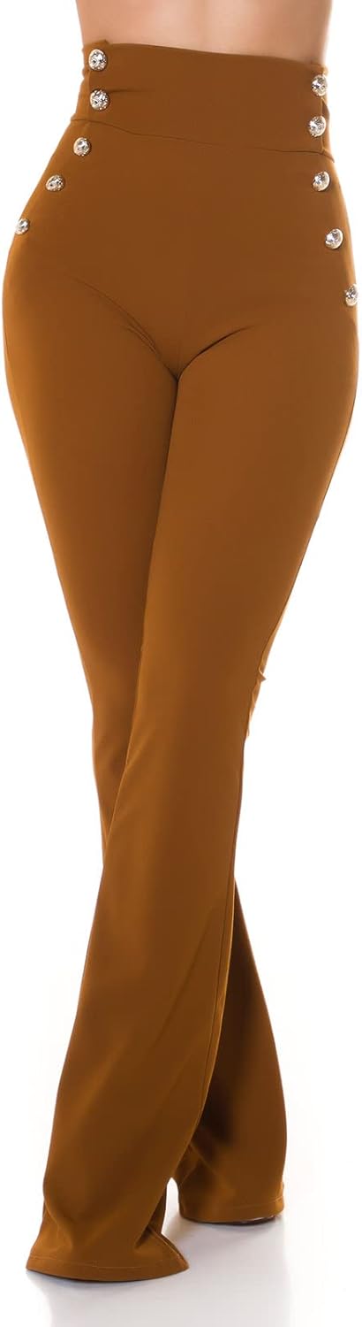 Koucla Damen Hose, Weiss, Hohe Taille, Schlag, Palazzo, Geschmückte Knopfleiste, Locker, Frühling/So