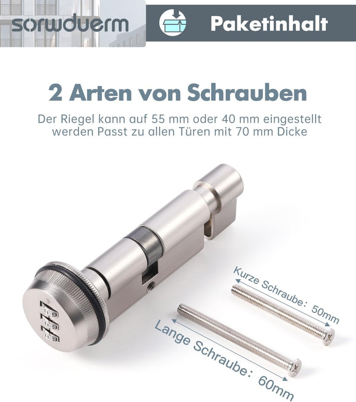 65mm(32.5/32.5T) Silber Daumen Drehen Euro-Zylinder Tür Barrel Lock Anti-Bump Anti Drill hohe Sicher