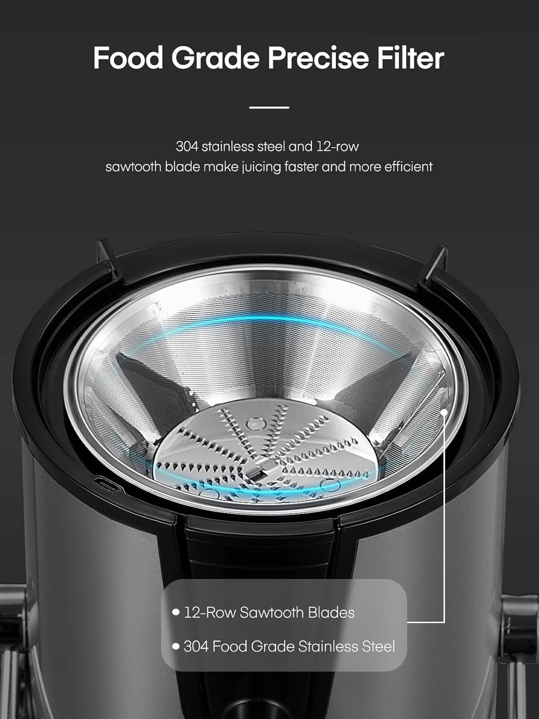 FOHERE Entsafter für Obst und Gemüse in Edelstahl, 400W Zentrifugaler Entsafter 65 MM Einfüllöffnung