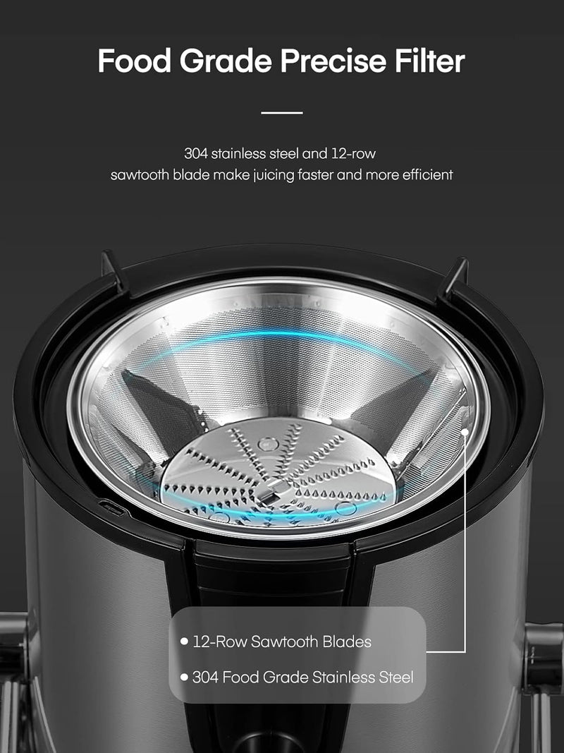 FOHERE Entsafter für Obst und Gemüse in Edelstahl, 400W Zentrifugaler Entsafter 65 MM Einfüllöffnung