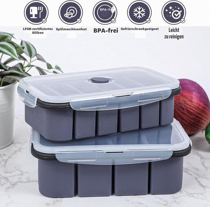 webake Suppen Einfrieren Behälter 2 Stück Silikon Gefrierbehälter mit Deckel 250ml 120ml Silikon Gef