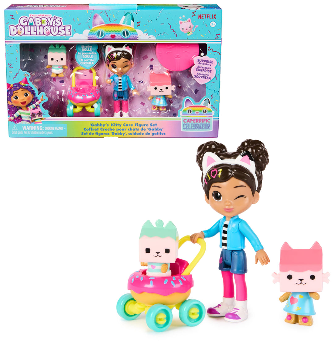 DreamWorks GABBY'S Dollhouse - Kitty Care Figuren Set, Gabby mit 2 Katzenfiguren und Kinderwagen, ab