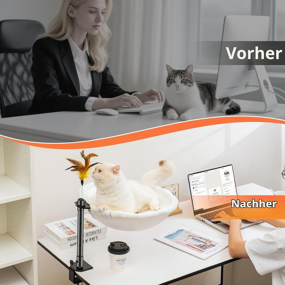 Uross Katzenbett für Schreibtisch - 360° drehbar &amp; höhenverstellbar, weiches Katzenhängematte mit 2
