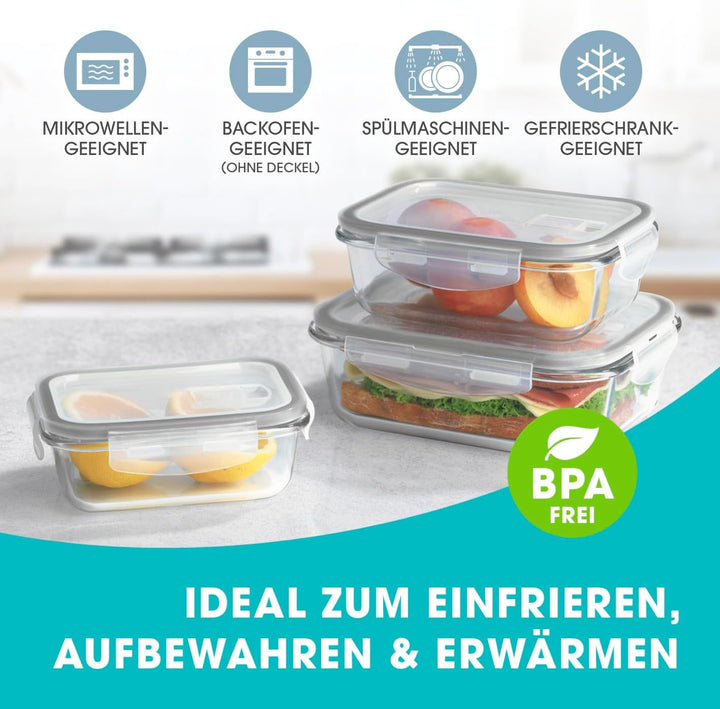GOURMETmaxx Glas-Frischhaltedosen Klick-it 3er Set | Als Brotdose oder für Meal Prep | Spülmaschinen