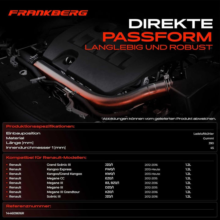 Frankberg Ladeluftschlauch Turboschlauch Kompatibel mit Grand Scénic III JZ0/1 2012-2020 Megane CC E