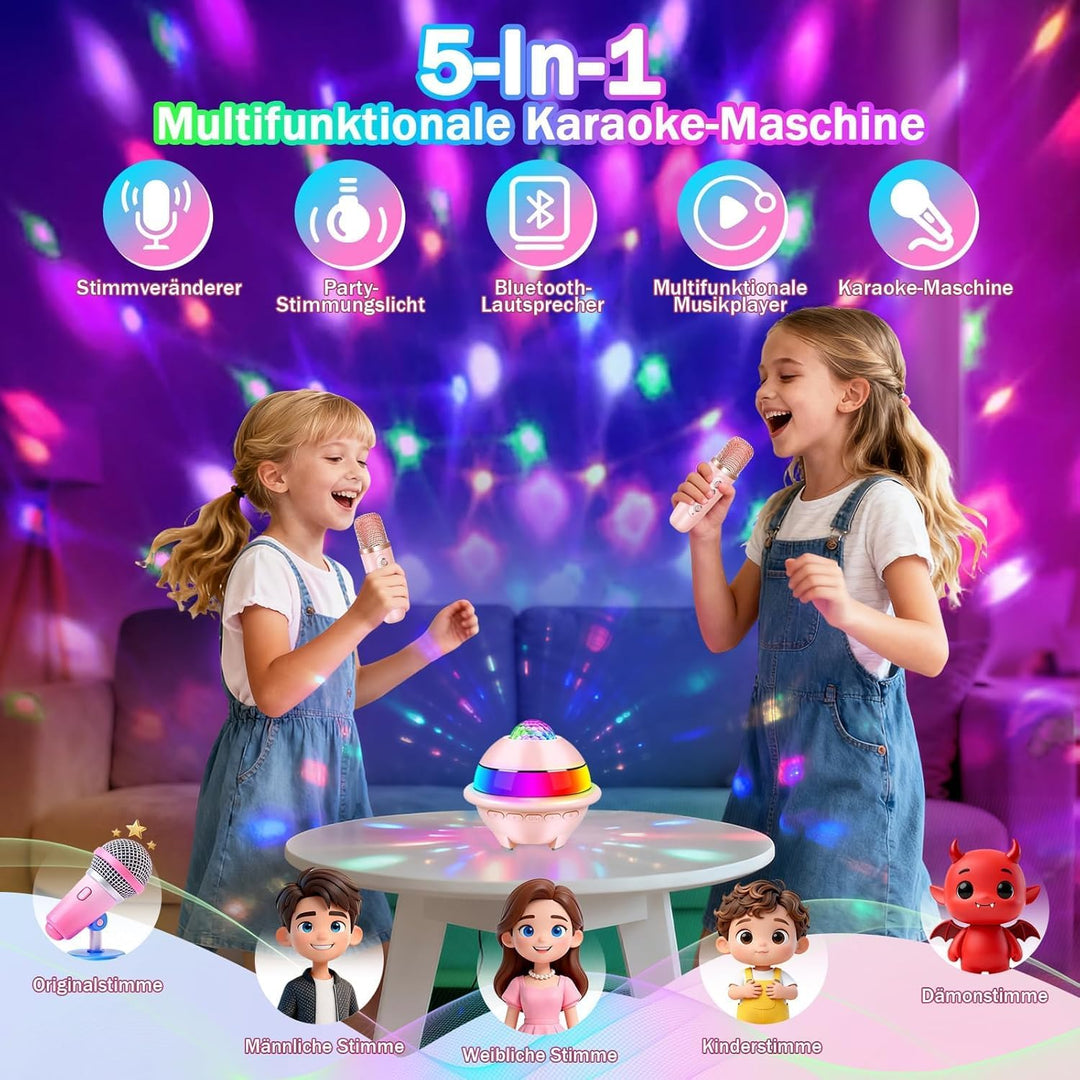 JONRRYIN Karaoke Anlage mit 2 Mikrofonen, Tragbare Bluetooth Karaoke Maschine Kinder mit Disco Licht