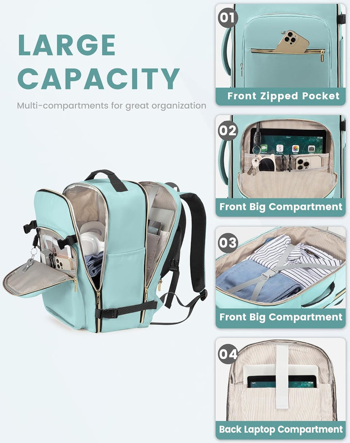 LOVEVOOK Handgepäck Rucksack Flugzeug, 40L Gross Reiserucksack Damen Kofferrucksack, Wasserdicht Rei