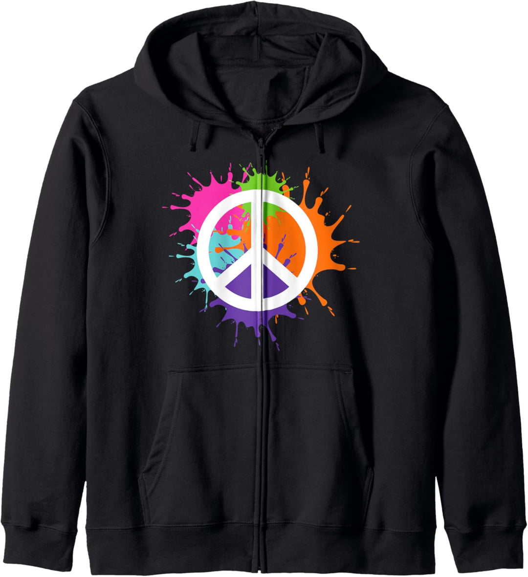 Friedenszeichen Auf Bunten Farbflecken Peace Hippie Retro Kapuzenjacke