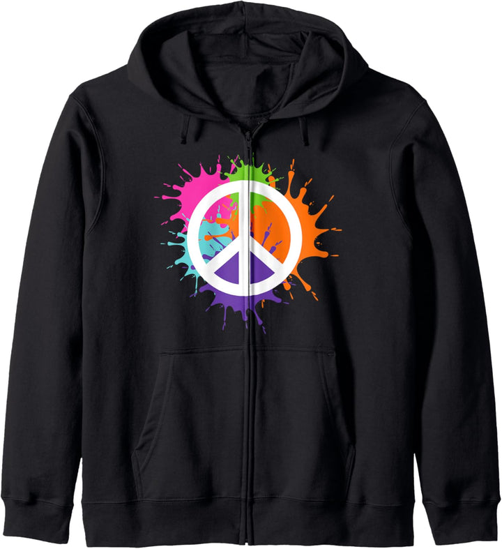 Friedenszeichen Auf Bunten Farbflecken Peace Hippie Retro Kapuzenjacke