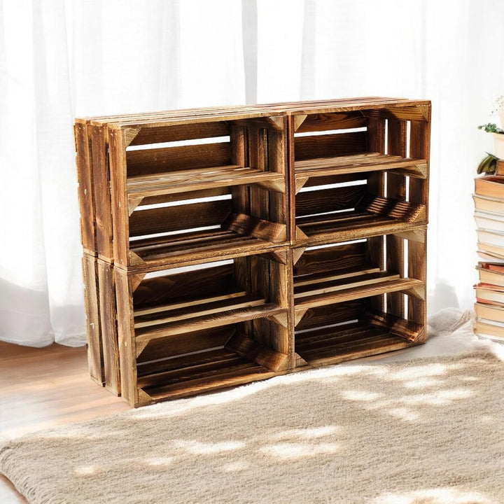 Teramico Geflammte Holzkisten Weinkisten Obstkisten mit Mittelbrett/Zwischenbrett Ablage für Aufbwah