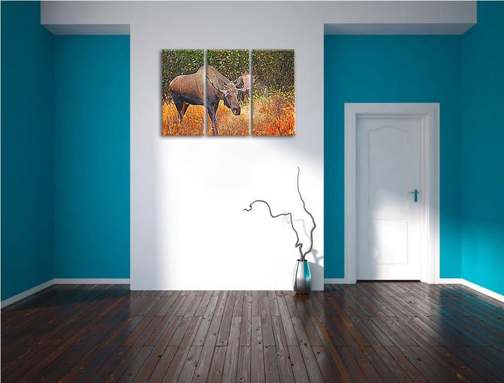 Grosser Elch Spezial 3-Teiler Leinwandbild 120x80 Bild auf Leinwand, XXL riesige Bilder fertig gerah