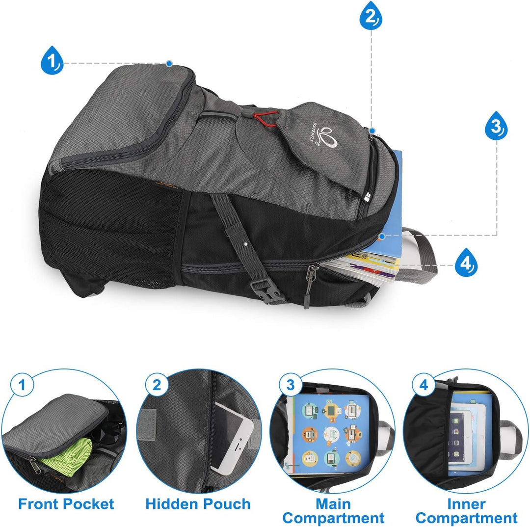WATERFLY Ultraleicht Faltbar Klein Rucksack: 20L Leicht Packable Wanderrucksack Tagesrucksack Trekki