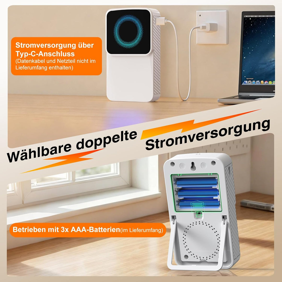 Fensteralarm Einbruchschutz, Tragbarer Empfänger mit 3 Sensoren | 5 Lautstärkestufen, 6-LED-Warnanze